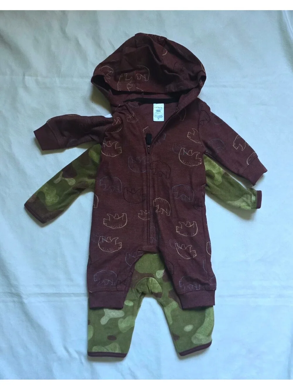 Carter's Baby Boys 2-Pack Fleece Rompers with Hooded Coverall 3M